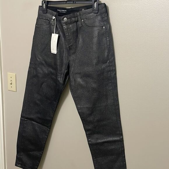 NWT AG Farrah Skinny Ankle Jean Coated Black Glitter - Picture 3 of 3